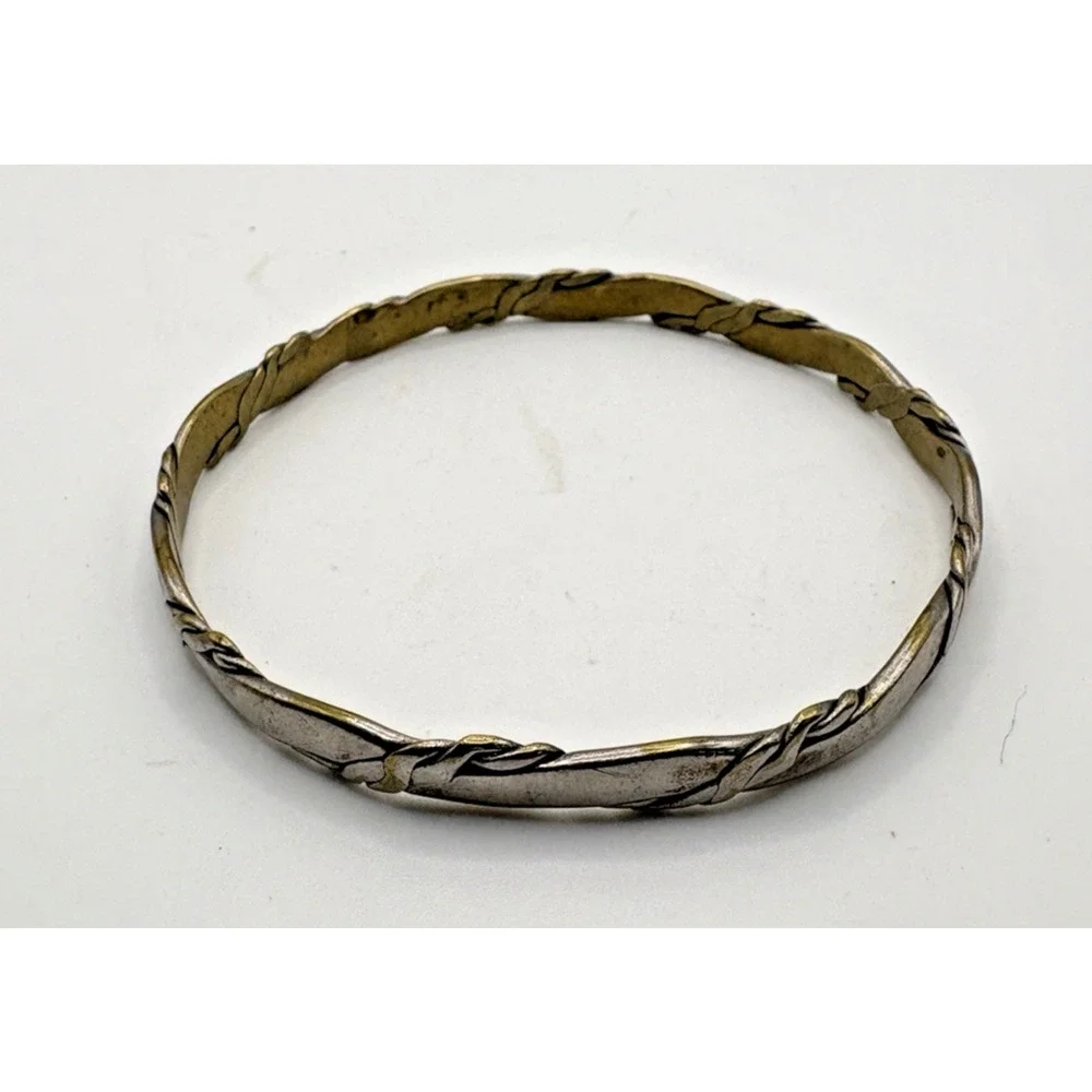 Vintage Sterling Silver 925 Mexico Flat Rope Bangle Bracelet Handcrafted Artisan